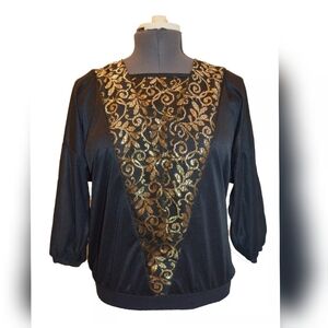Reaction Plus Vintage 80s Black & Gold Lame Metallic Blouse Shirt sz 20W